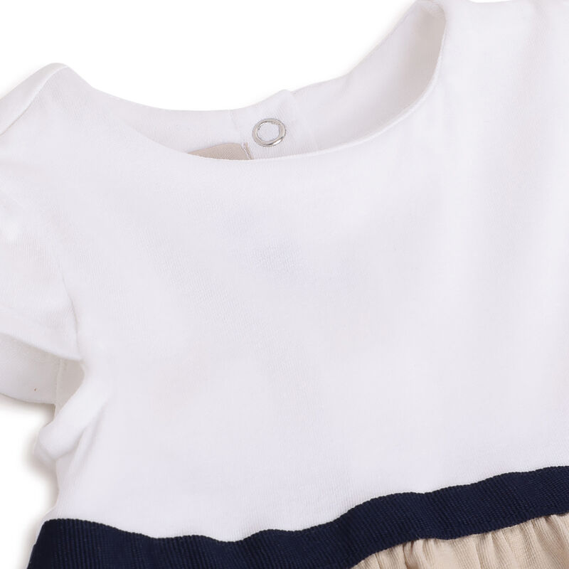 Girls White and Blue Solid Short Sleeve Dress image number 2